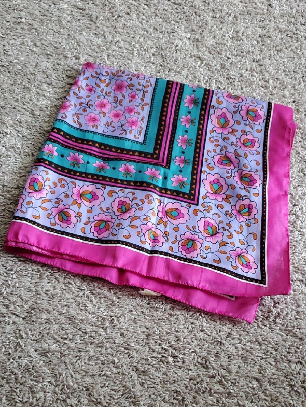 Colorful Italian Floral Print Silky Scarf